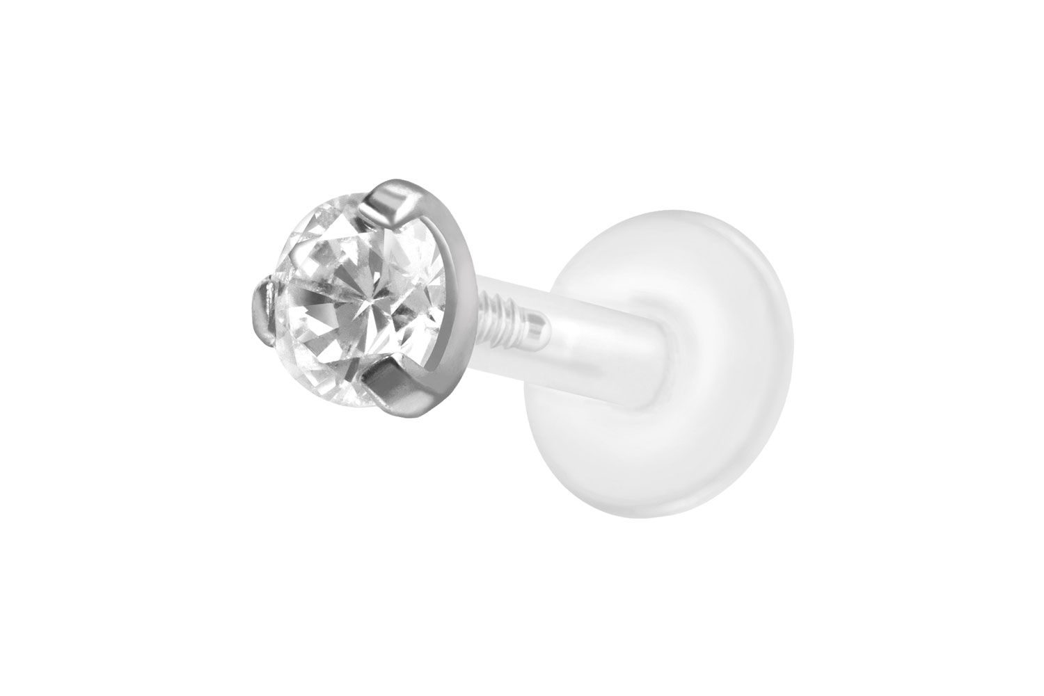 PTFE Labret Piercing mit Innengewinde + Titan-Aufsatz EINGEFASSTER KRISTALL